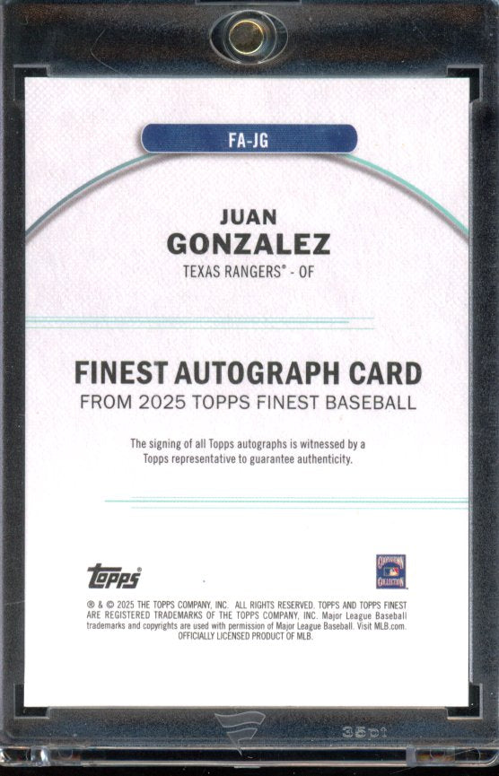 2025 Topps Finest Juan Gonzalez Black Auto /10