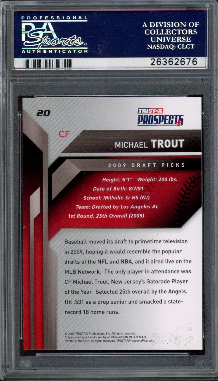 2009 Tristar Michael Mike Trout Rookie PSA 10