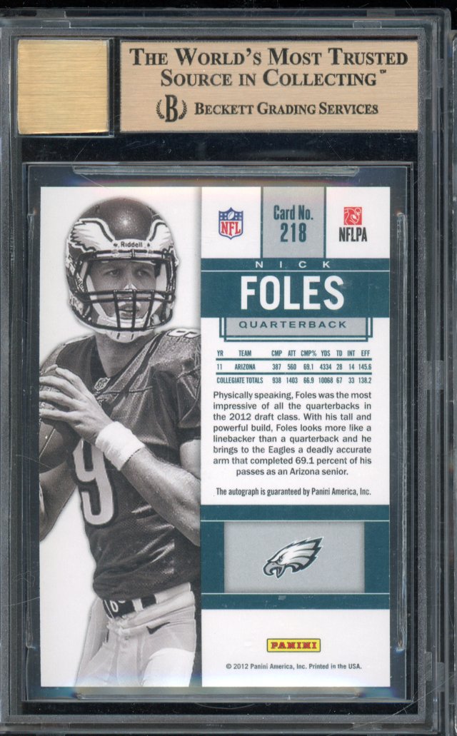 2012 Contenders Nick Foles Rookie Auto /200 BGS 9.5/10