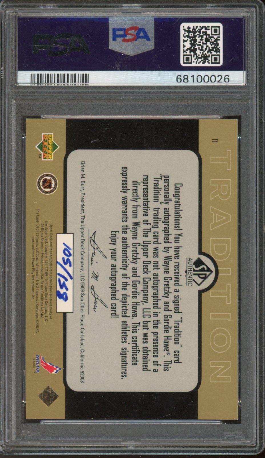 1997-98 Sp Authentic Wayne Gretzky Howe Tradition Auto /158 PSA 7