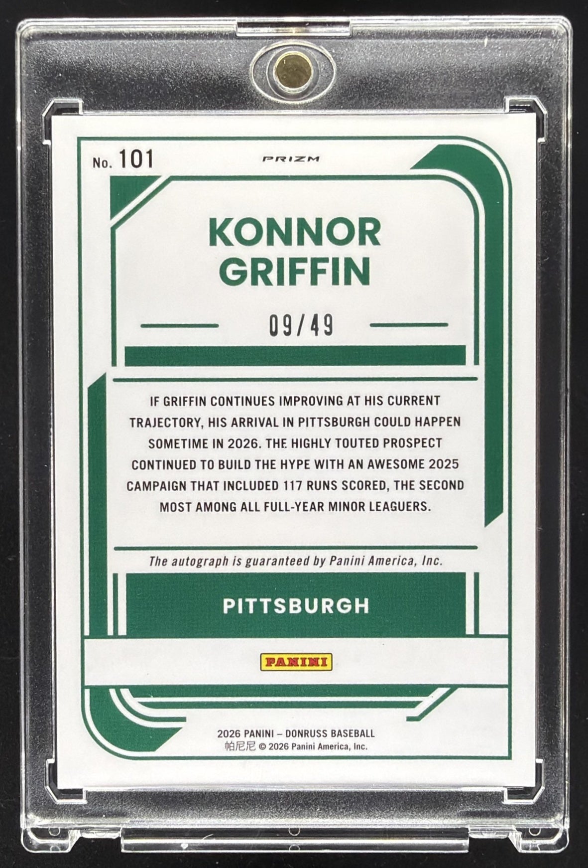 2026 Panini Donruss Konnor Griffin #101 Rated Prospects Optic Signatures Carolina Blue /49 Prospect Auto