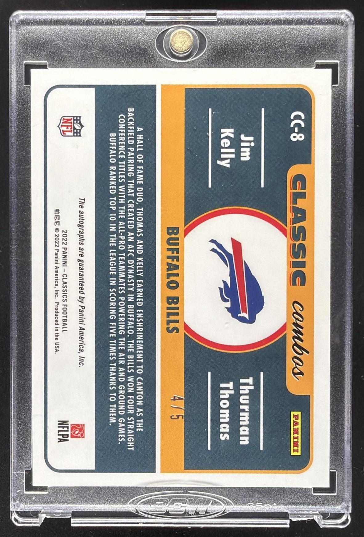 2022 Panini Classics Jim Kelly Thurman Thomas #CC-8 Classic Combos /5 Auto