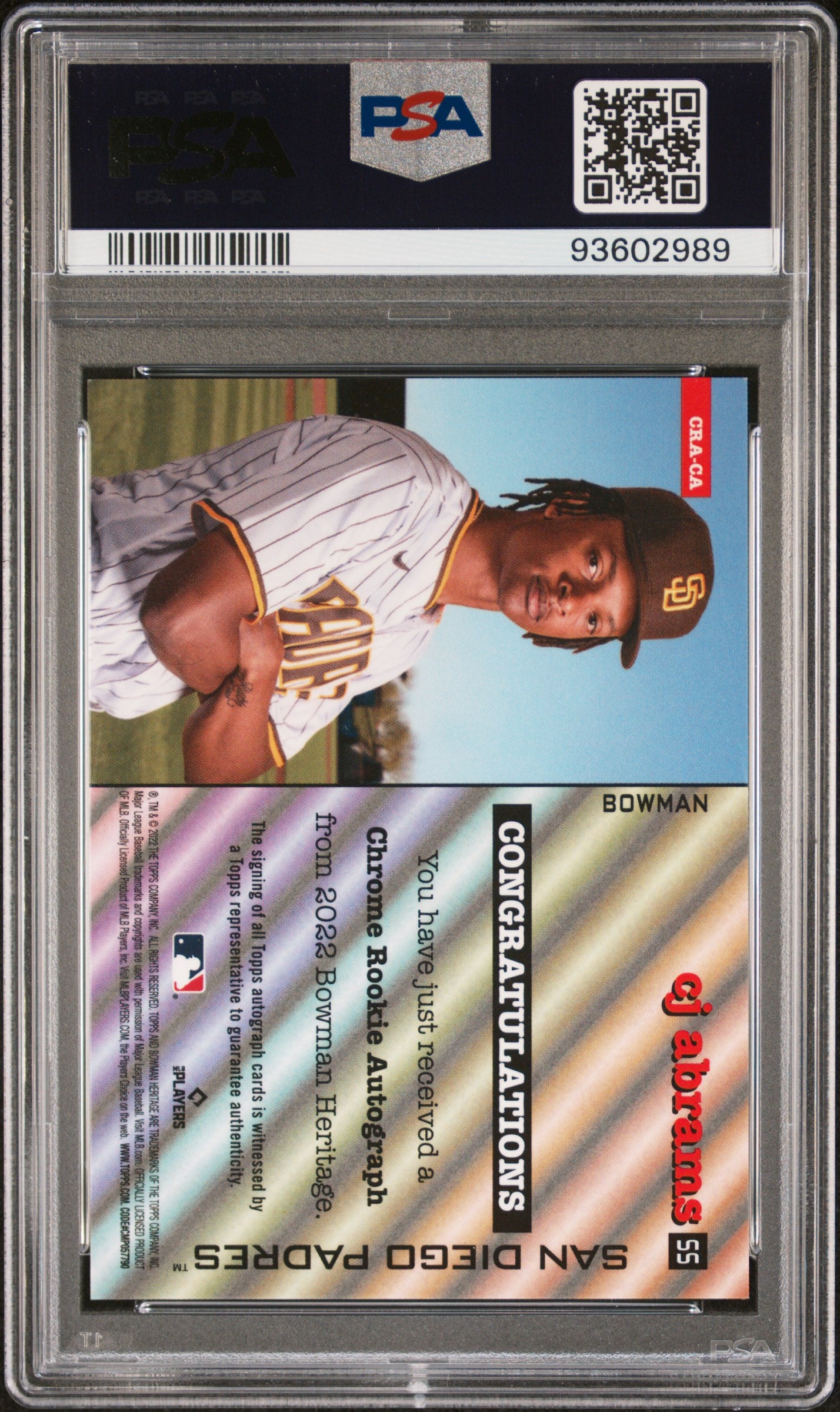 2022 Bowman Heritage CJ Abrams Gold Rookie Auto /50 PSA 9
