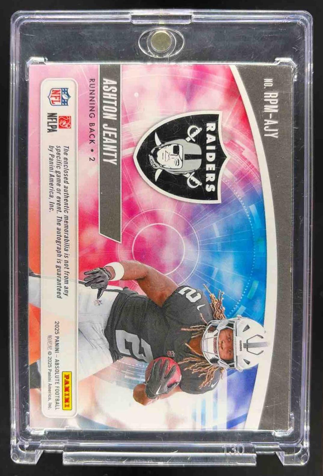 2025 Panini Absolute Ashton Jeanty #RPM-AJY Rookie Premiere Materials Autos Spectrum /99 MEM RC Auto