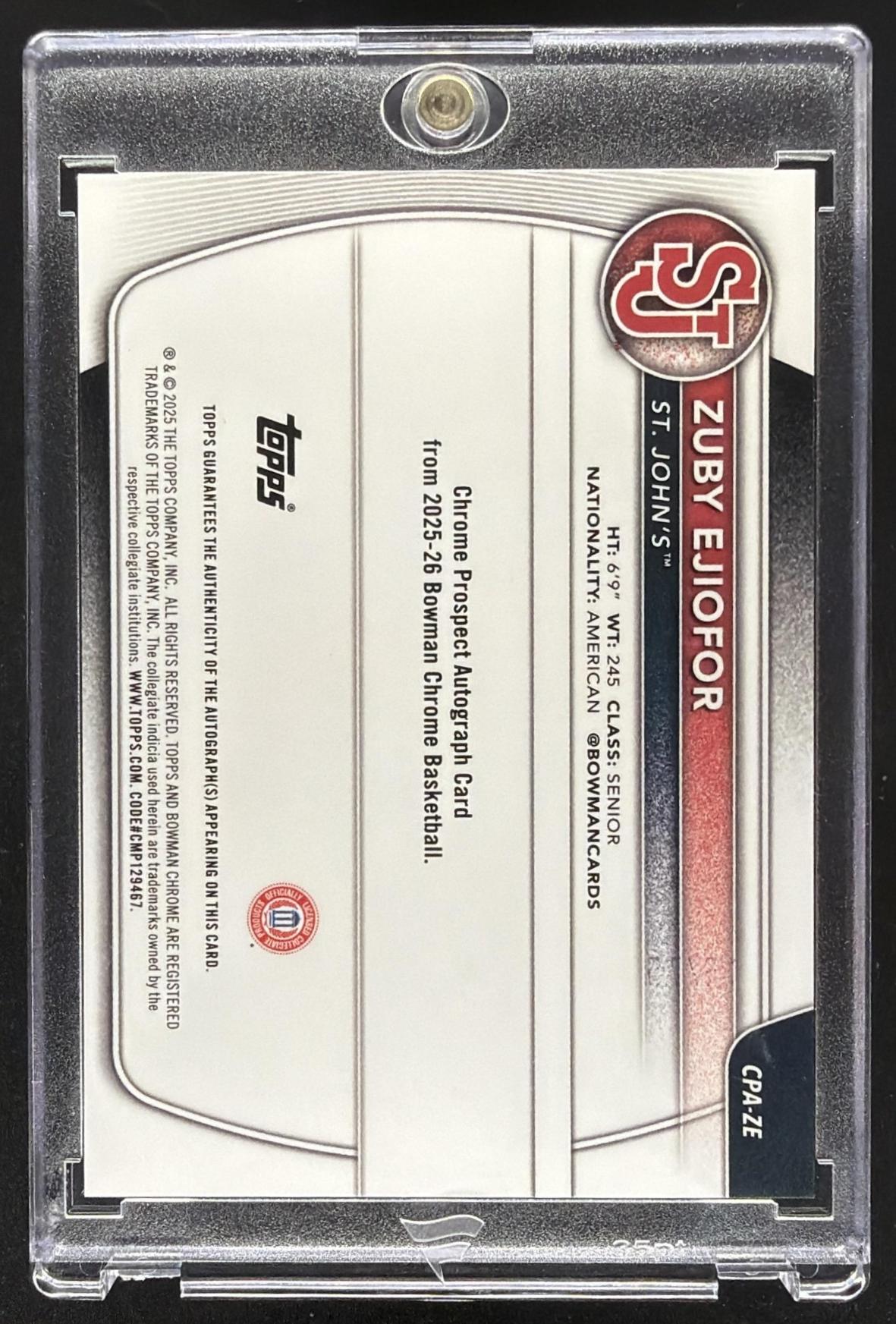 2025 Bowman Zuby Ejiofor #CPA-ZE Chrome Auto Yellow Refractor /75 1st Prospect