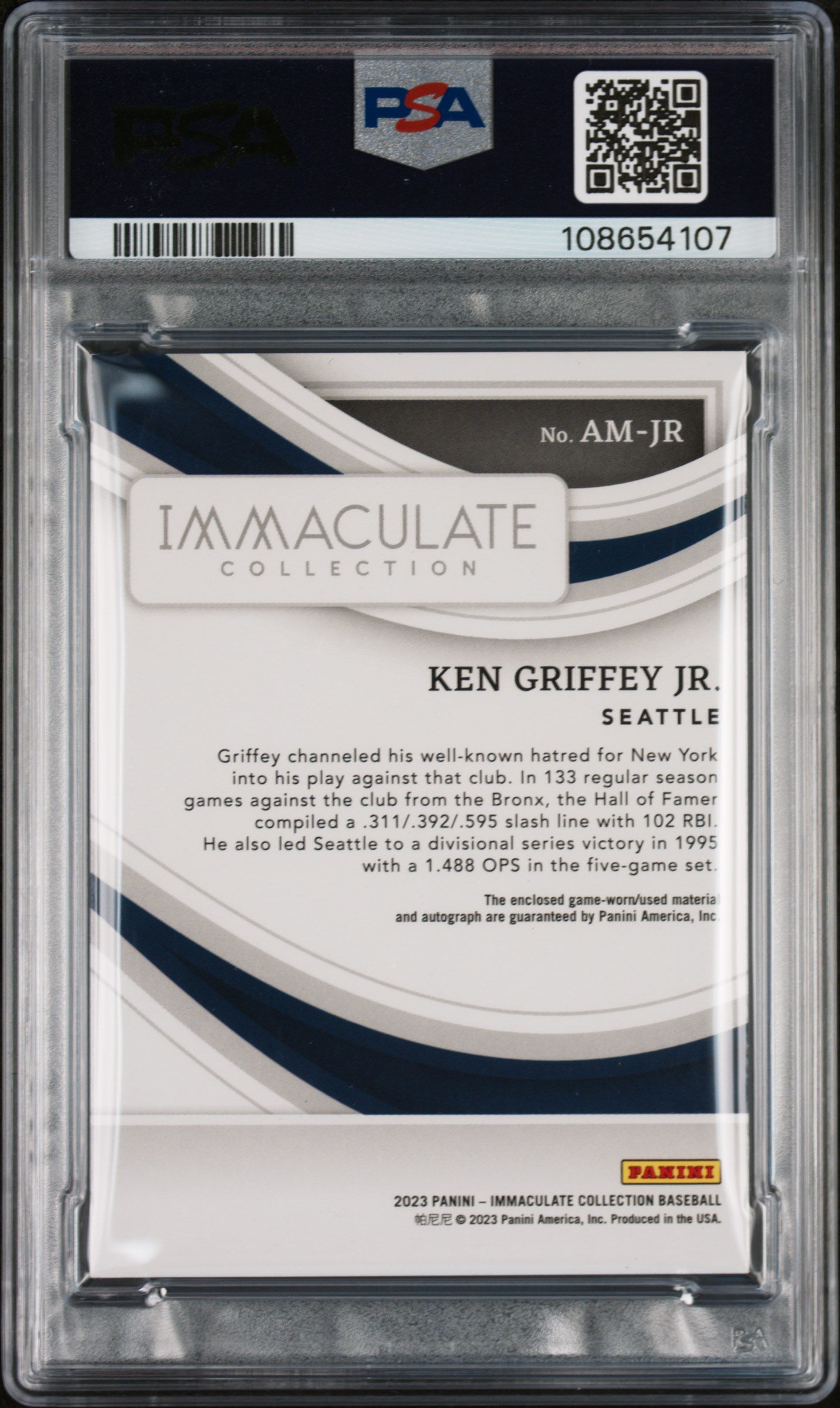2023 Immaculate Ken Griffey Jr. Button Patch Auto /4 PSA 8