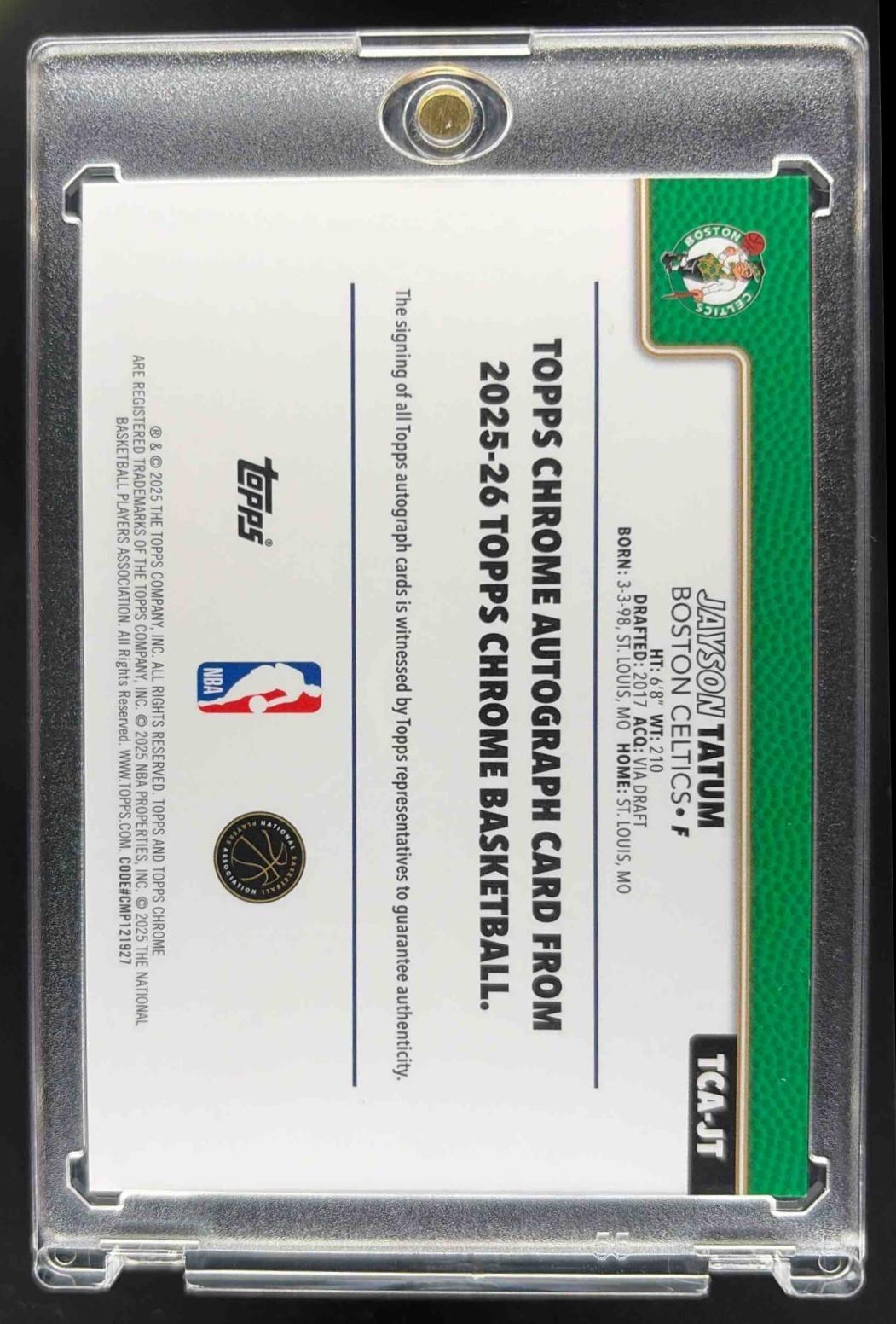 2025-26 Topps Chrome Jayson Tatum #TCA-JT Auto Orange Refractor 13/25 Celtics