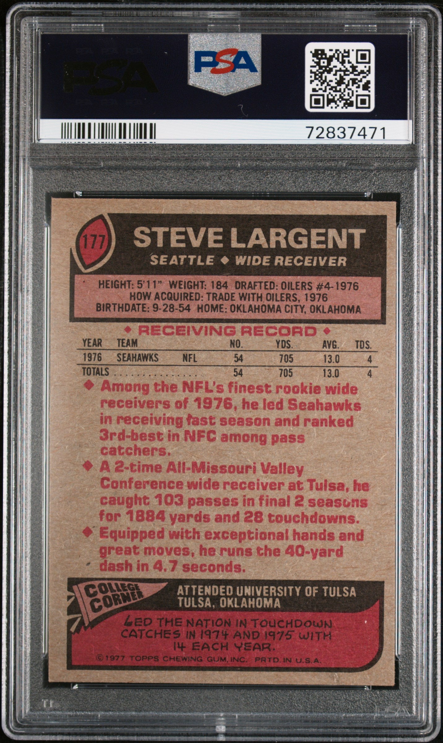 1977 Topps Steve Largent PSA 7 RC