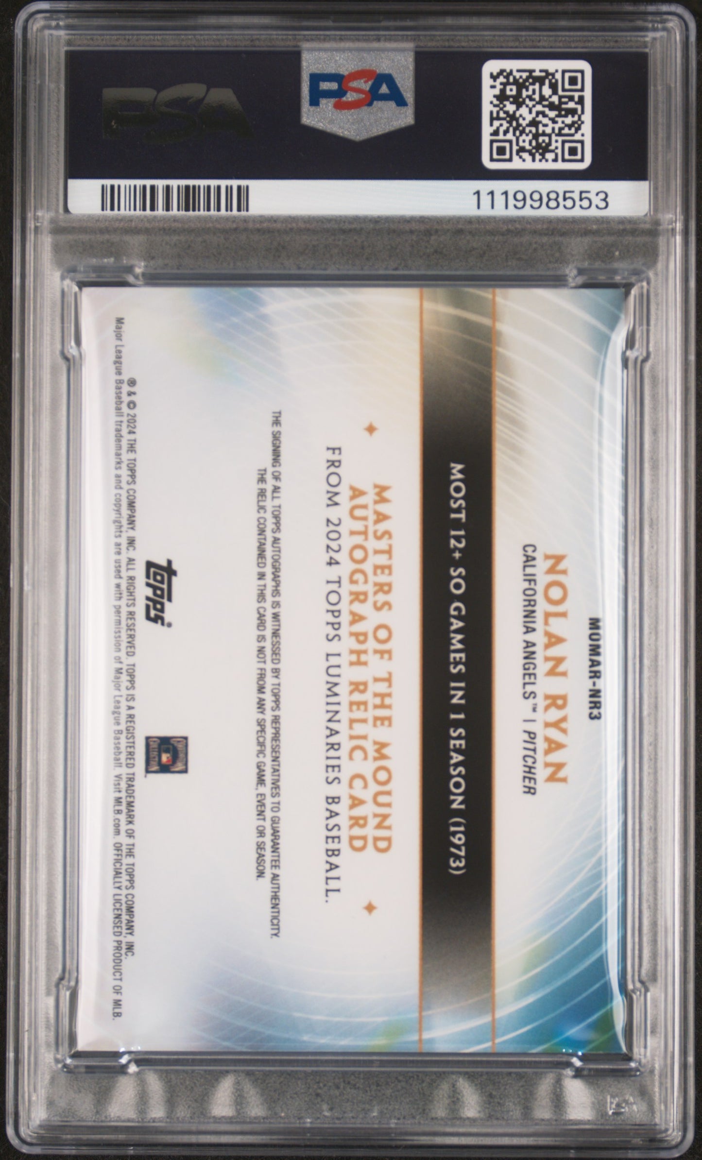 2024 Luminaries Nolan Ryan Masters Of The Mound Patch Auto /10 PSA 9