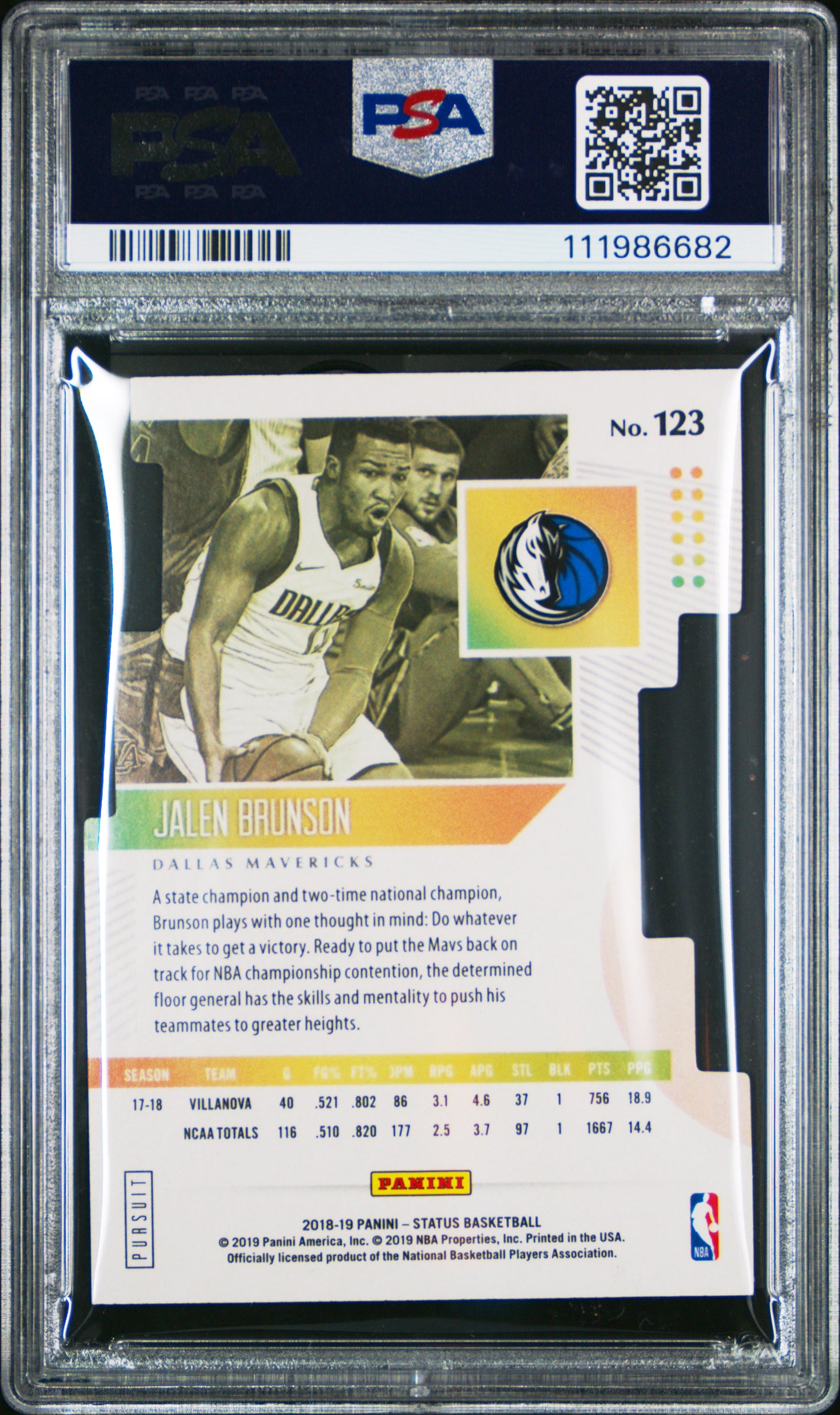 2018-19 Panini Status Jalen Brunson Pursuit Die Cut Rookie PSA 10