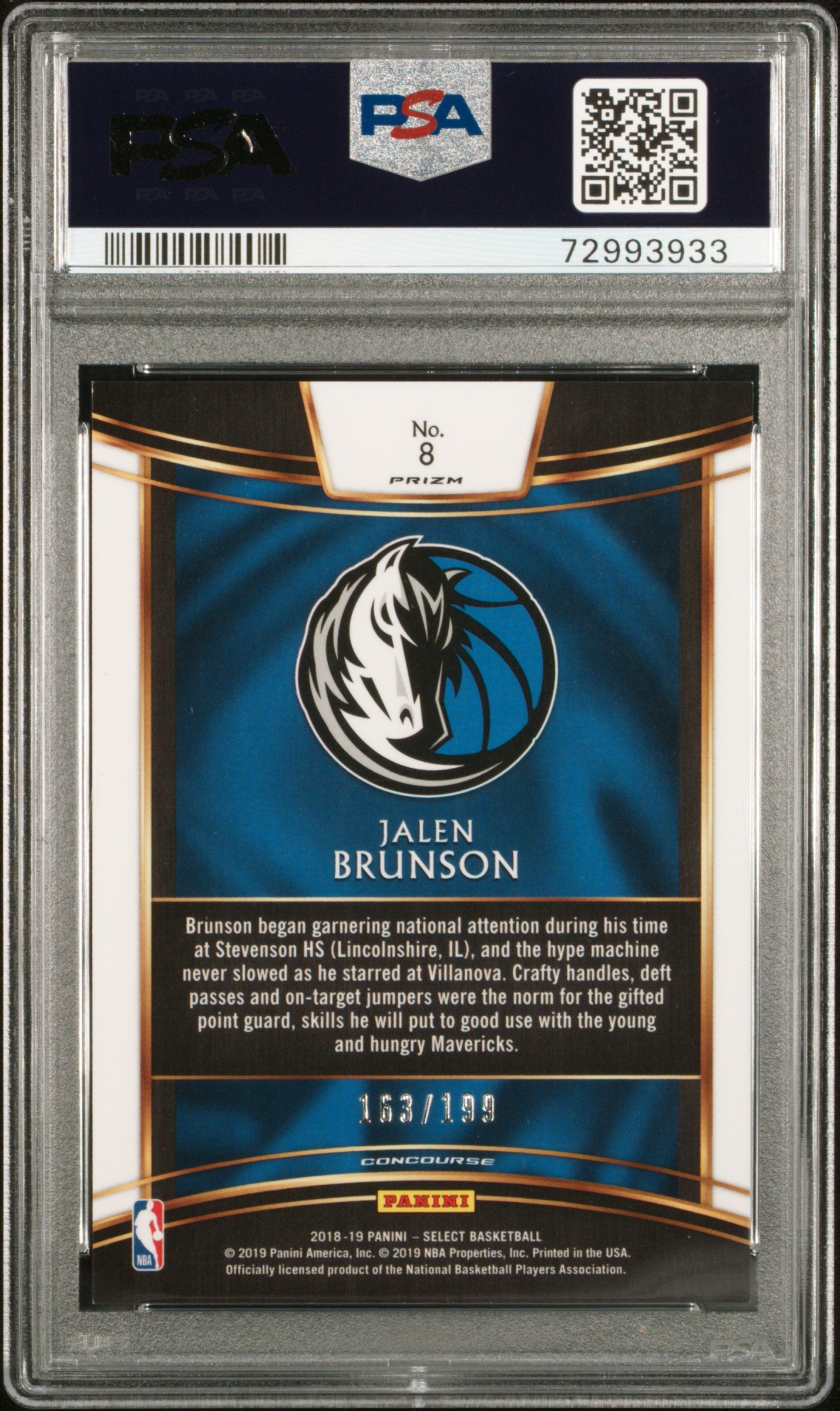 2018-19 Select Jalen Brunson Red Rookie /199 PSA 9