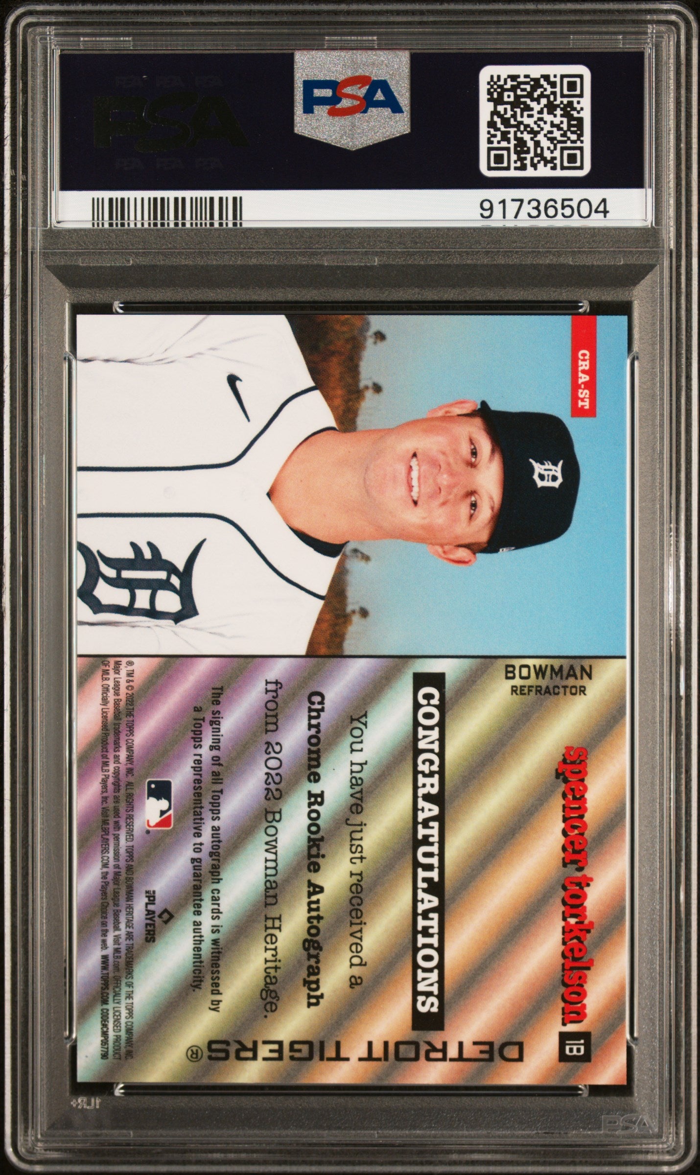 2022 Bowman Heritage Spencer Torkelson Green Refractor Auto Rookie /99 PSA 10