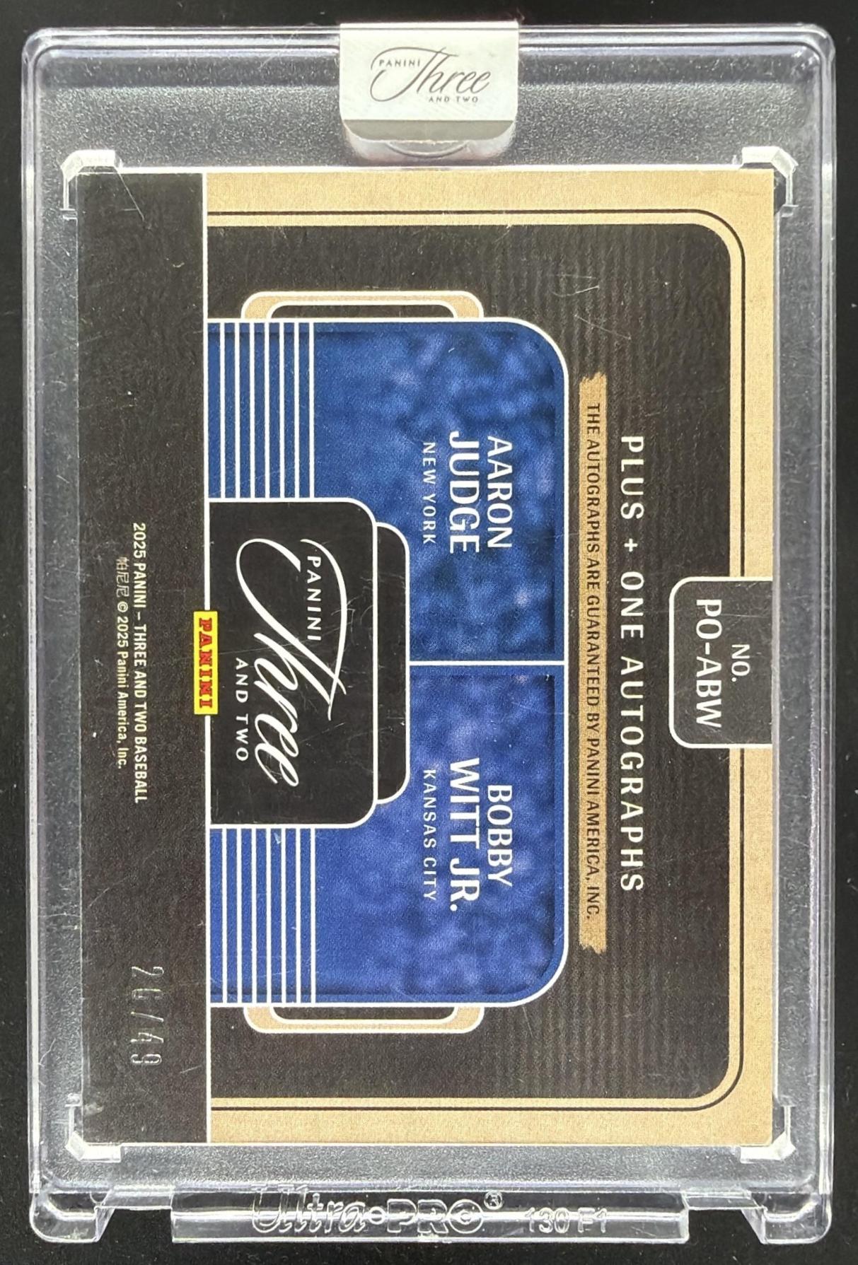 2025 Panini Three and Two Bobby Witt Jr. Aaron Judge Dual Auto /49
