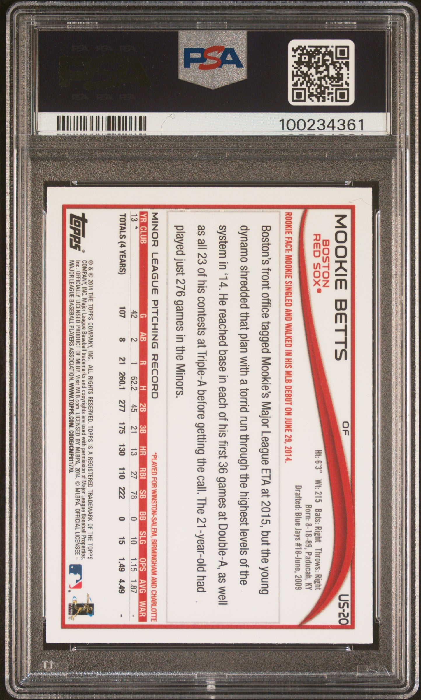 2014 Topps Chrome Update Mookie Betts Rookie PSA 10