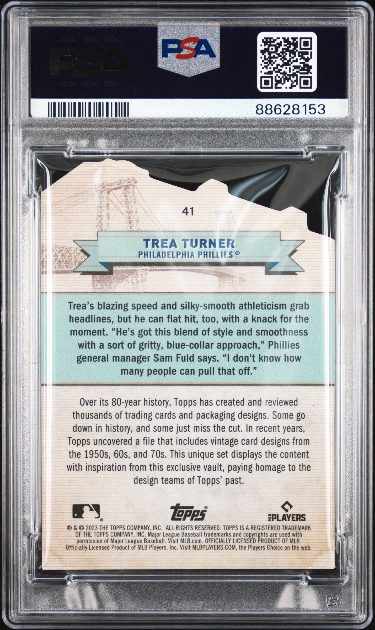 2023 Brooklyn Collections Trea Turner 60 Broadway /38 Die Cut PSA 10