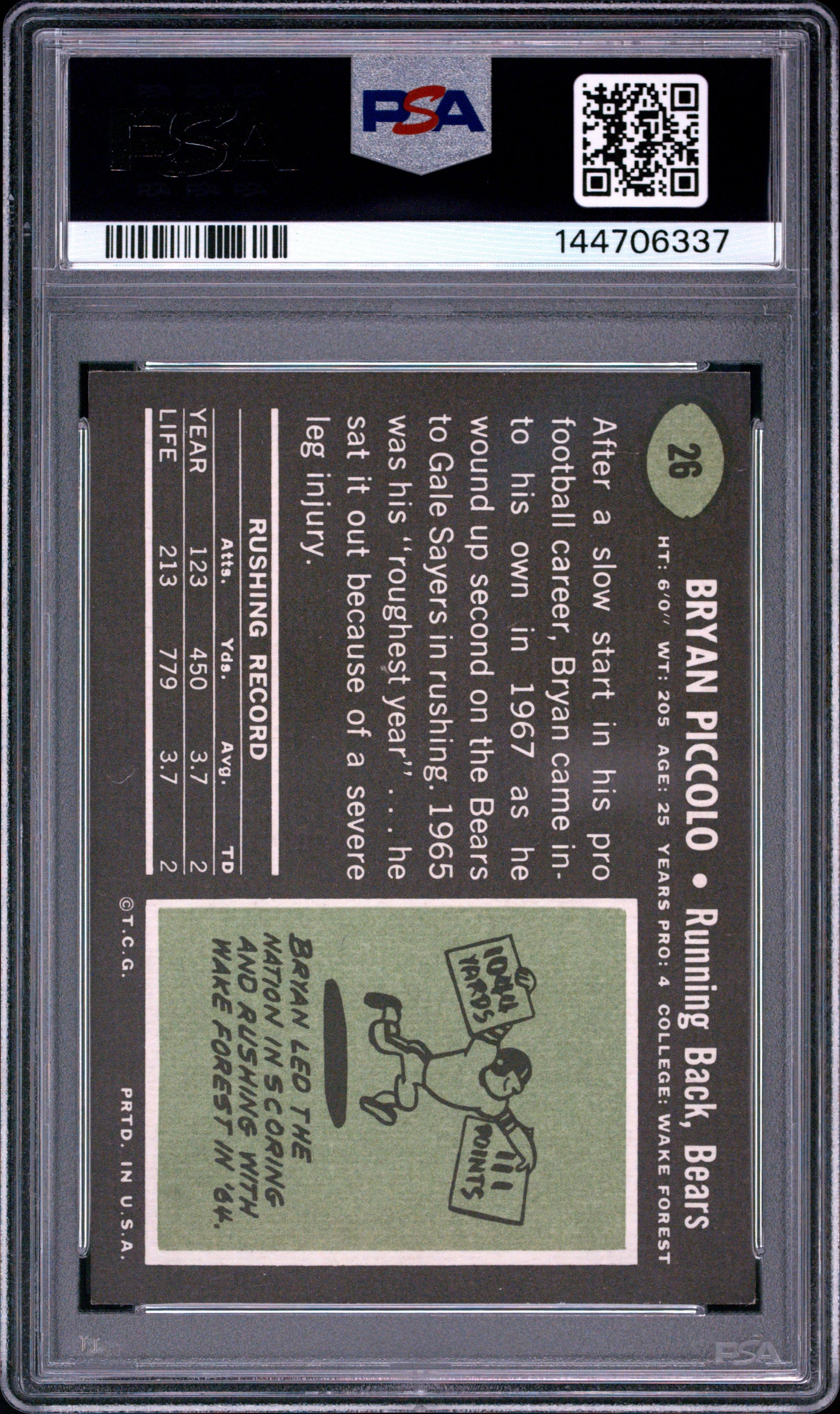 1969 Topps Brian Piccolo #26 RC PSA 5