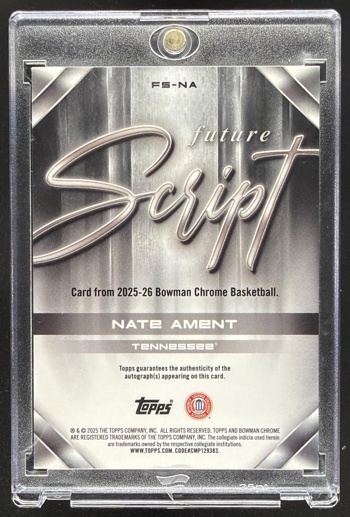 2025-26 Bowman Nate Ament #FS-NA Future Script Orange Refractor 24/25 Auto