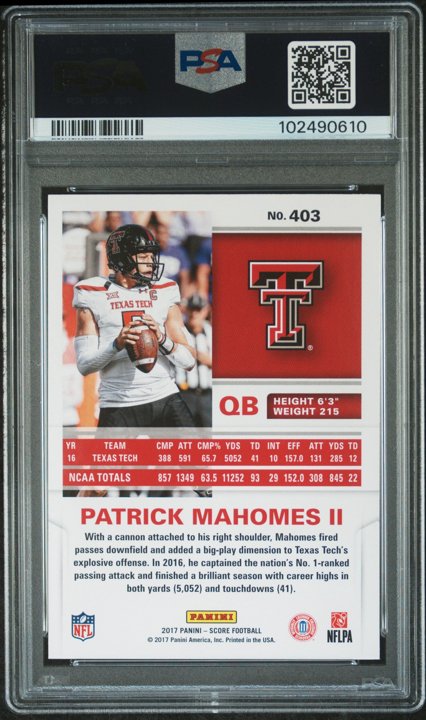 2017 Score Patrick Mahomes Rookie PSA 10