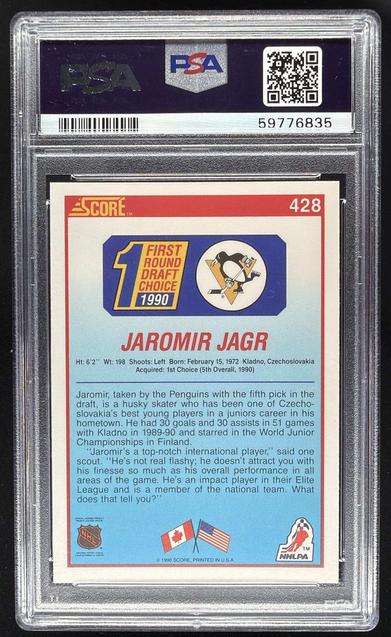 1990-91 Score American Jaromir Jagr #428 RC PSA 10