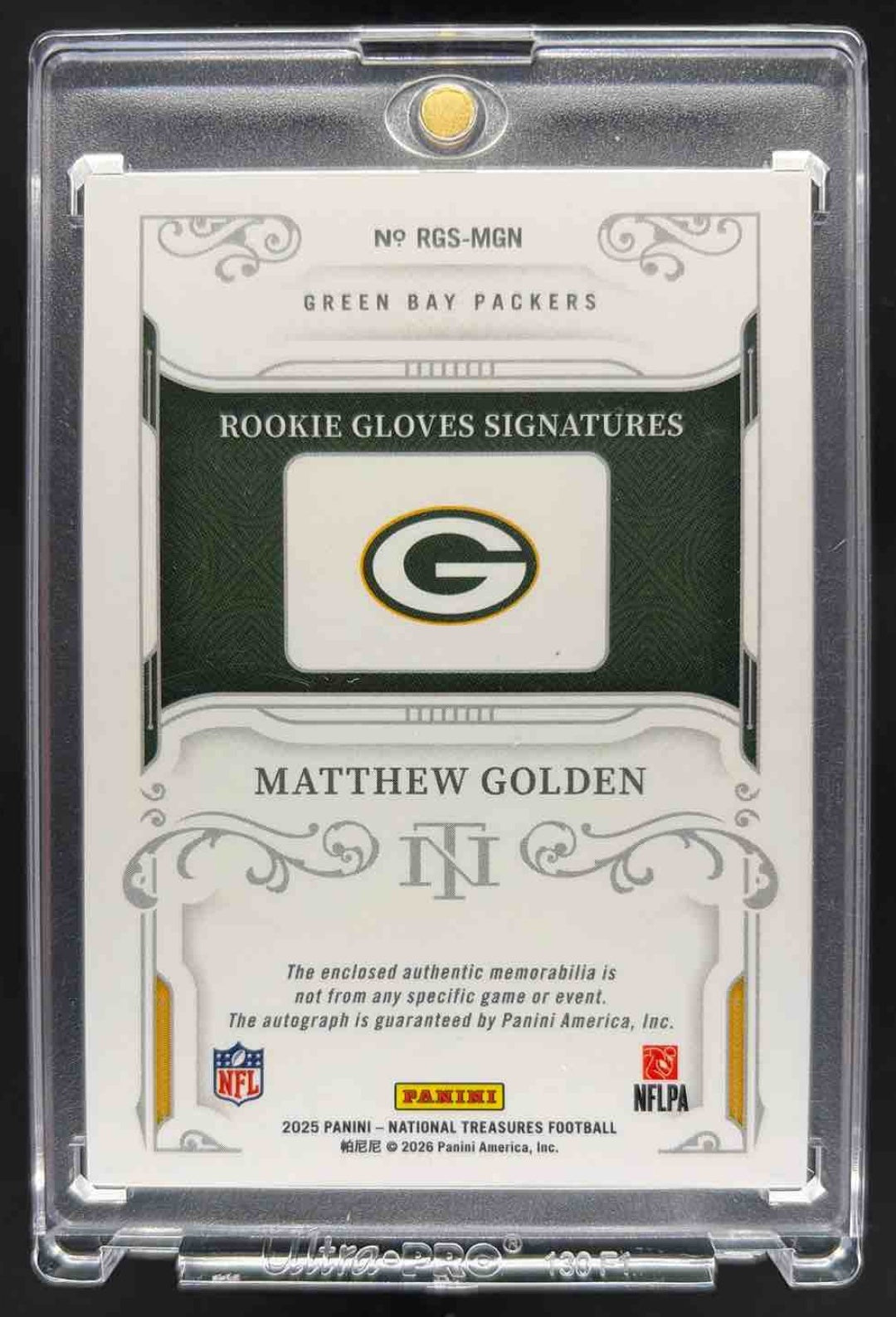 2025 Panini National Treasures Matthew Golden #RGS-MGN Rookie Gloves Signatures /25 MEM RC Auto