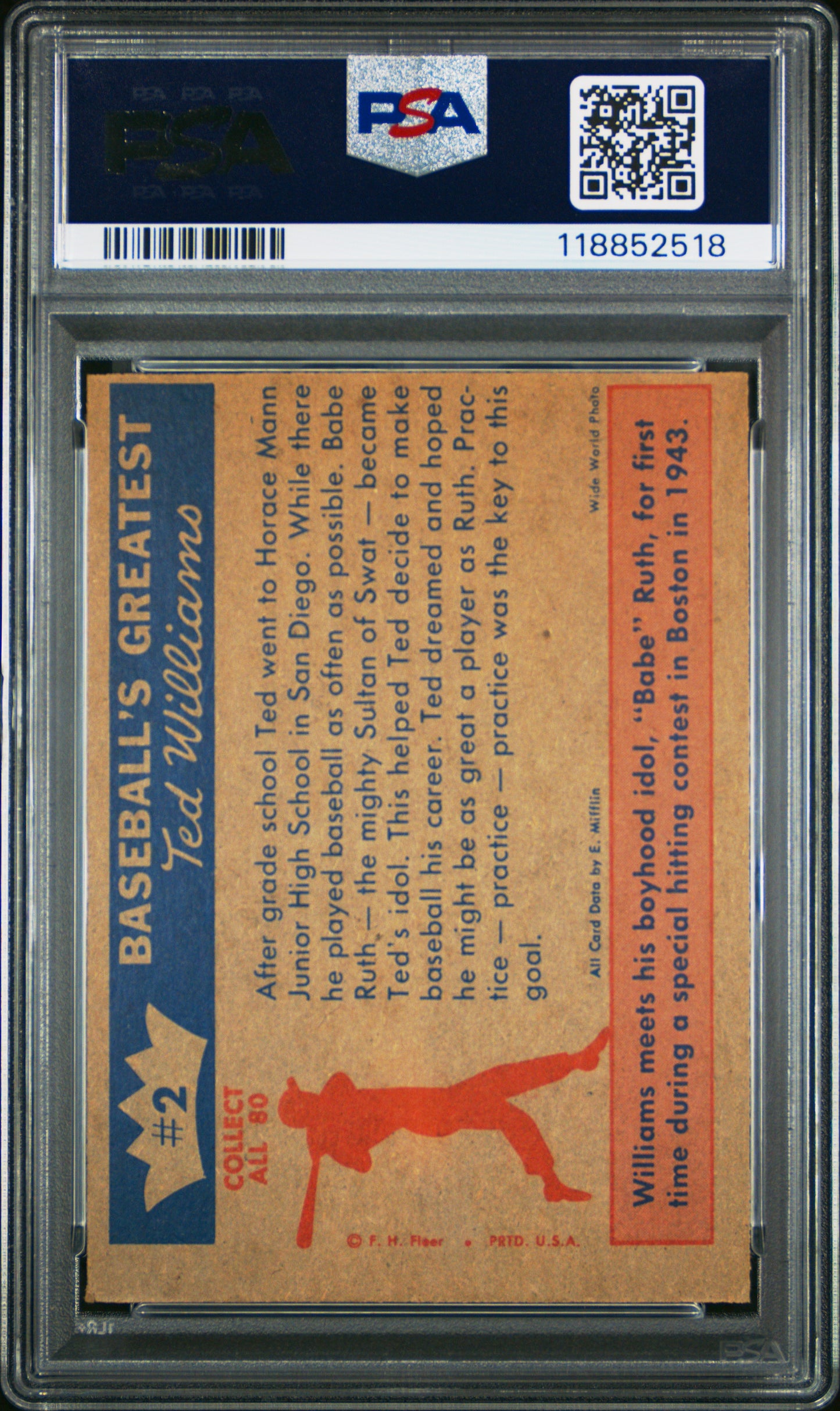 1959 Fleer Ted Williams Babe Ruth Ted's Idol PSA 7