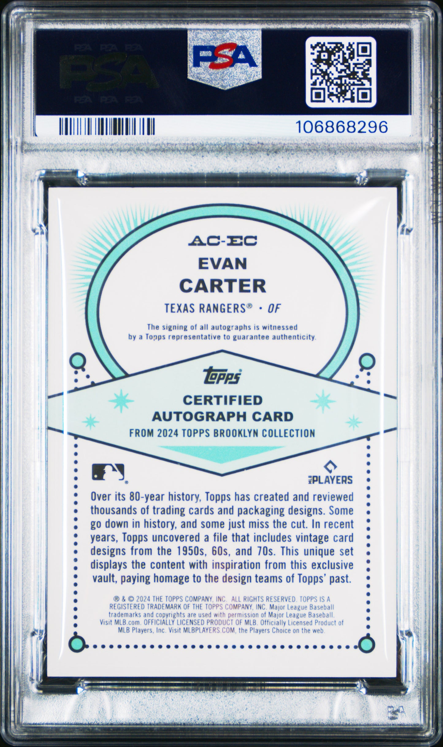 2024 Topps Brooklyn Evan Carter Gold Rookie Auto /50 PSA 9