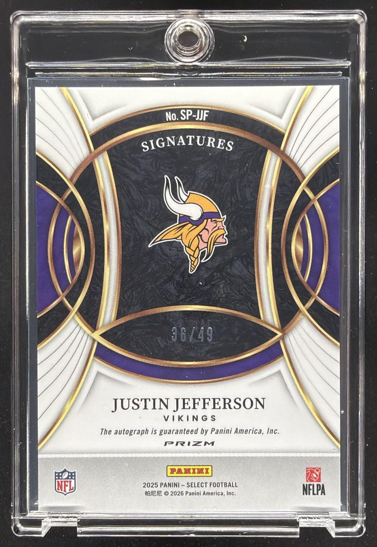 2025 Panini Select Justin Jefferson #SP-JJN Signatures Light Blue Prizm /49 Auto