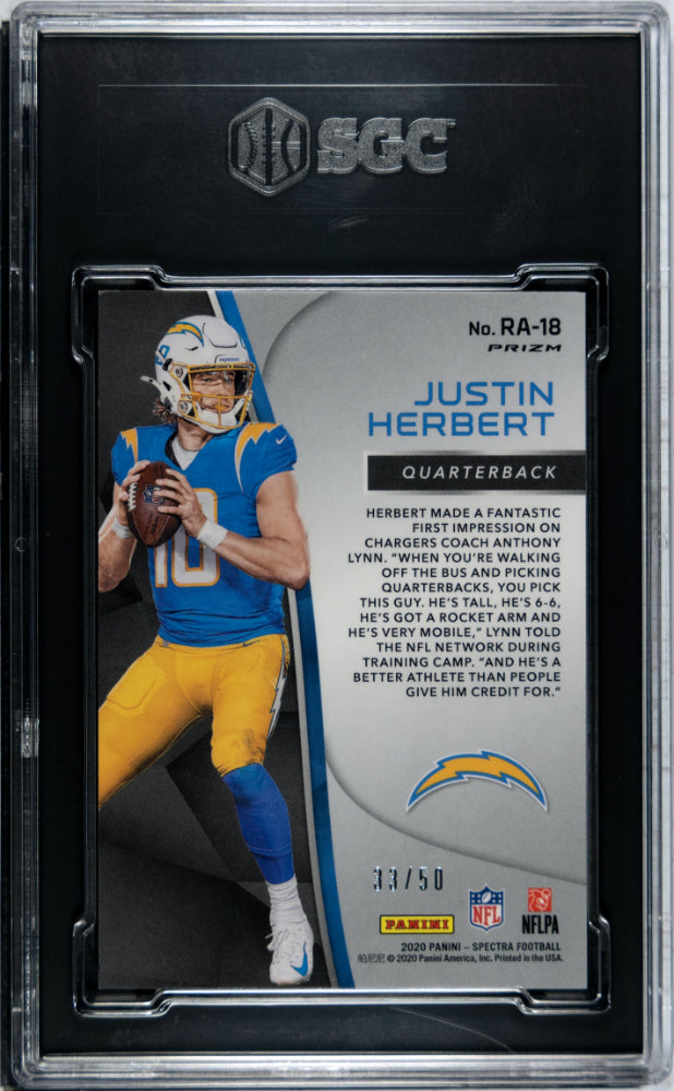2020 Spectra Justin Herbert Rookie Aura /50 SGC 8