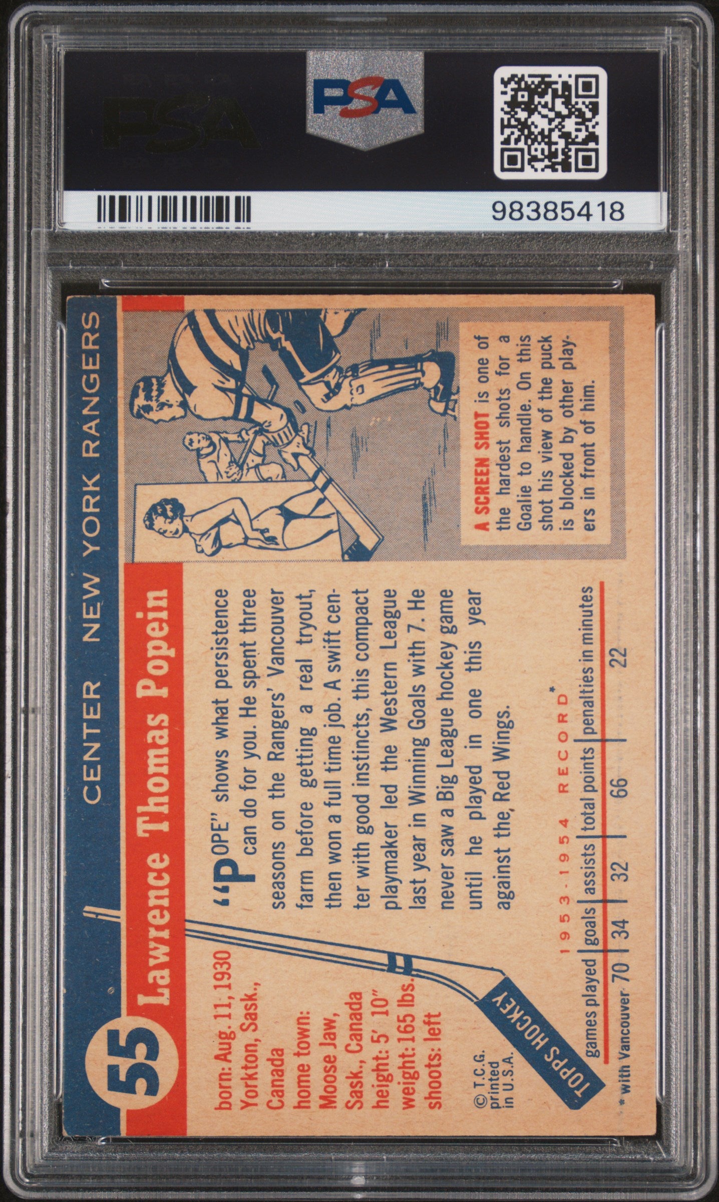 1954 Topps Larry Popein PSA 5 RC
