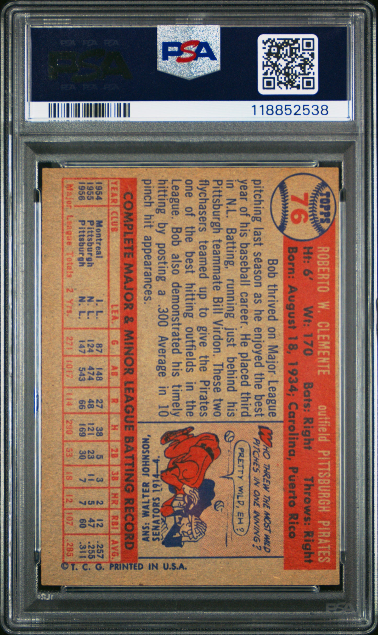 1957 Topps Roberto Bob Clemente PSA 6(MC)