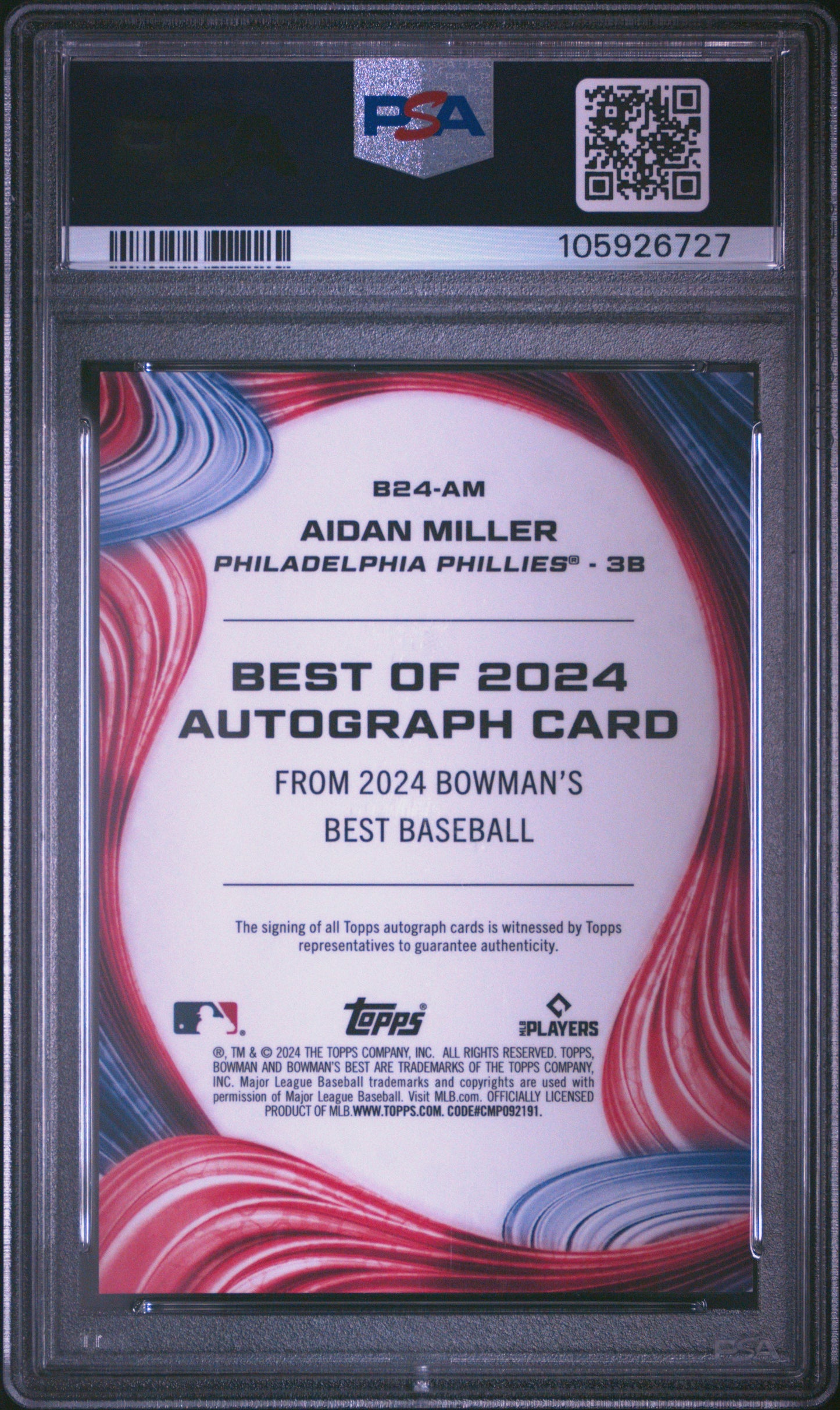 2024 Bowman's Best Aidan Miller Blue Auto Refractor /150 PSA 10