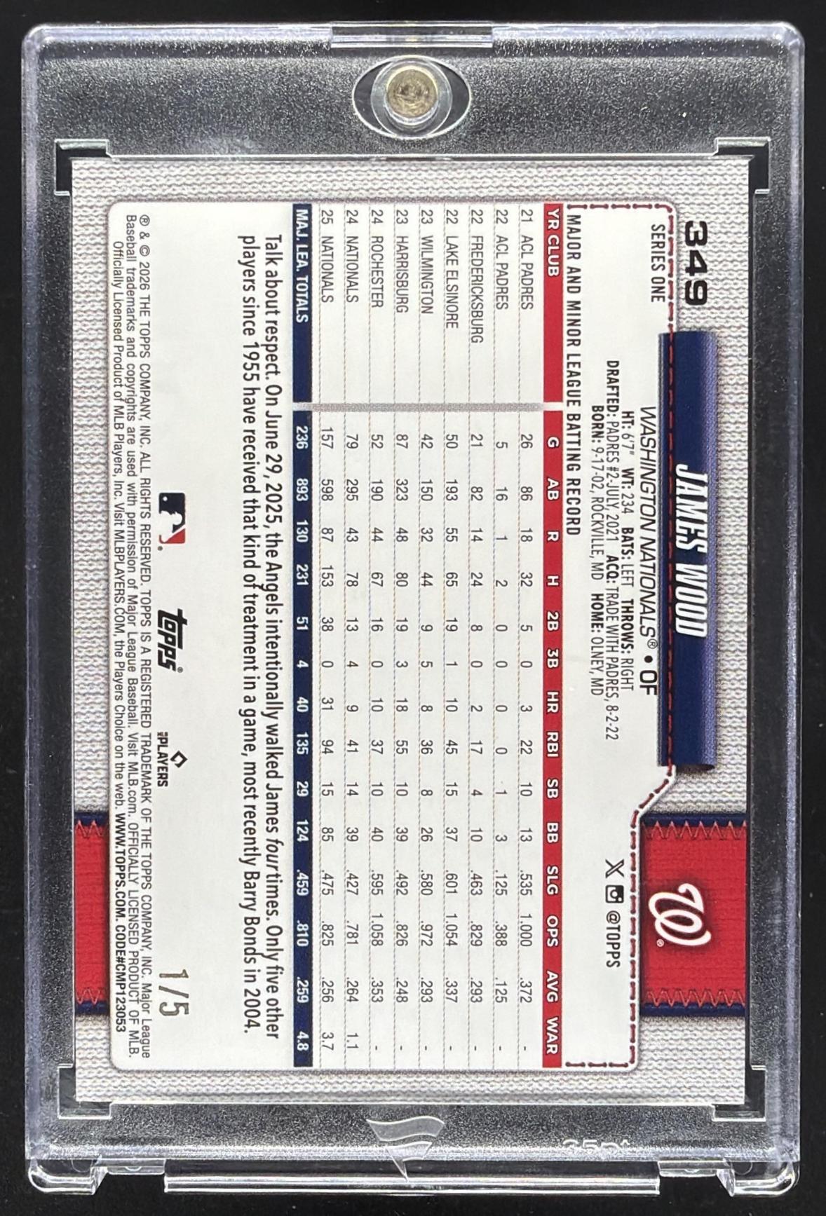 2026 Topps Series 1 James Wood #349 Red Sandglitter /5