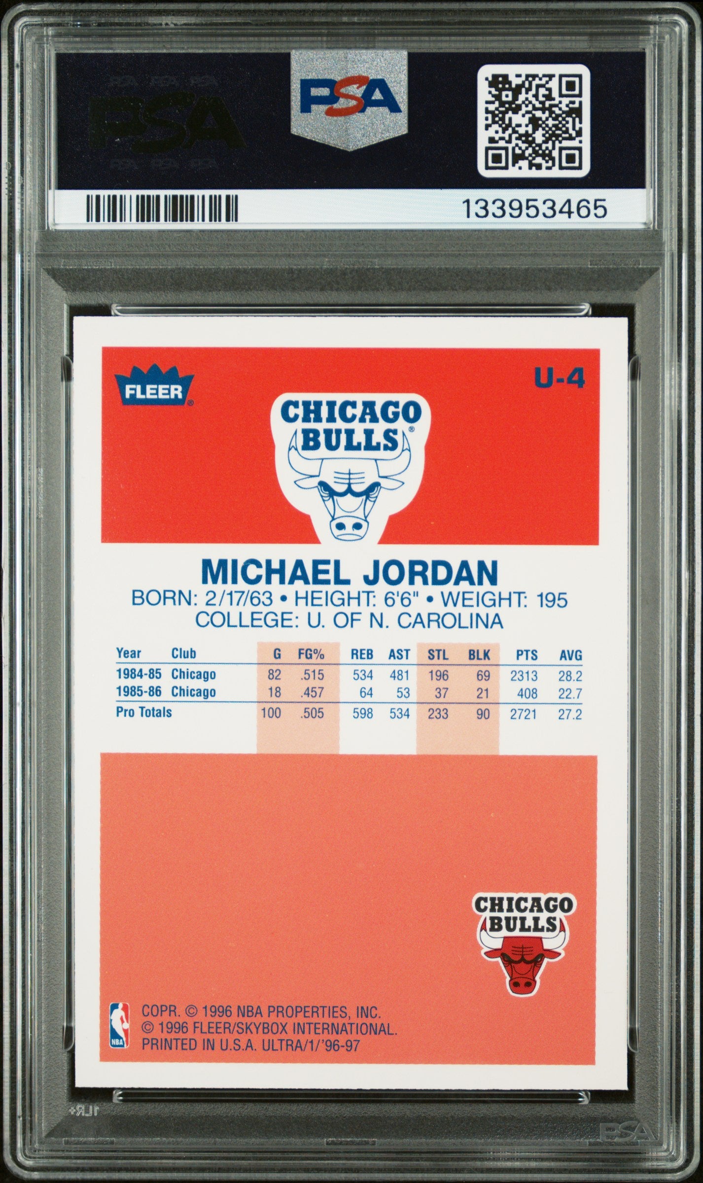 1996-97 Fleer Ultra Michael Jordan #U-4 PSA 8