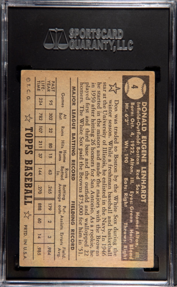 1952 Topps Don Lenhardt Black Box SGC 4