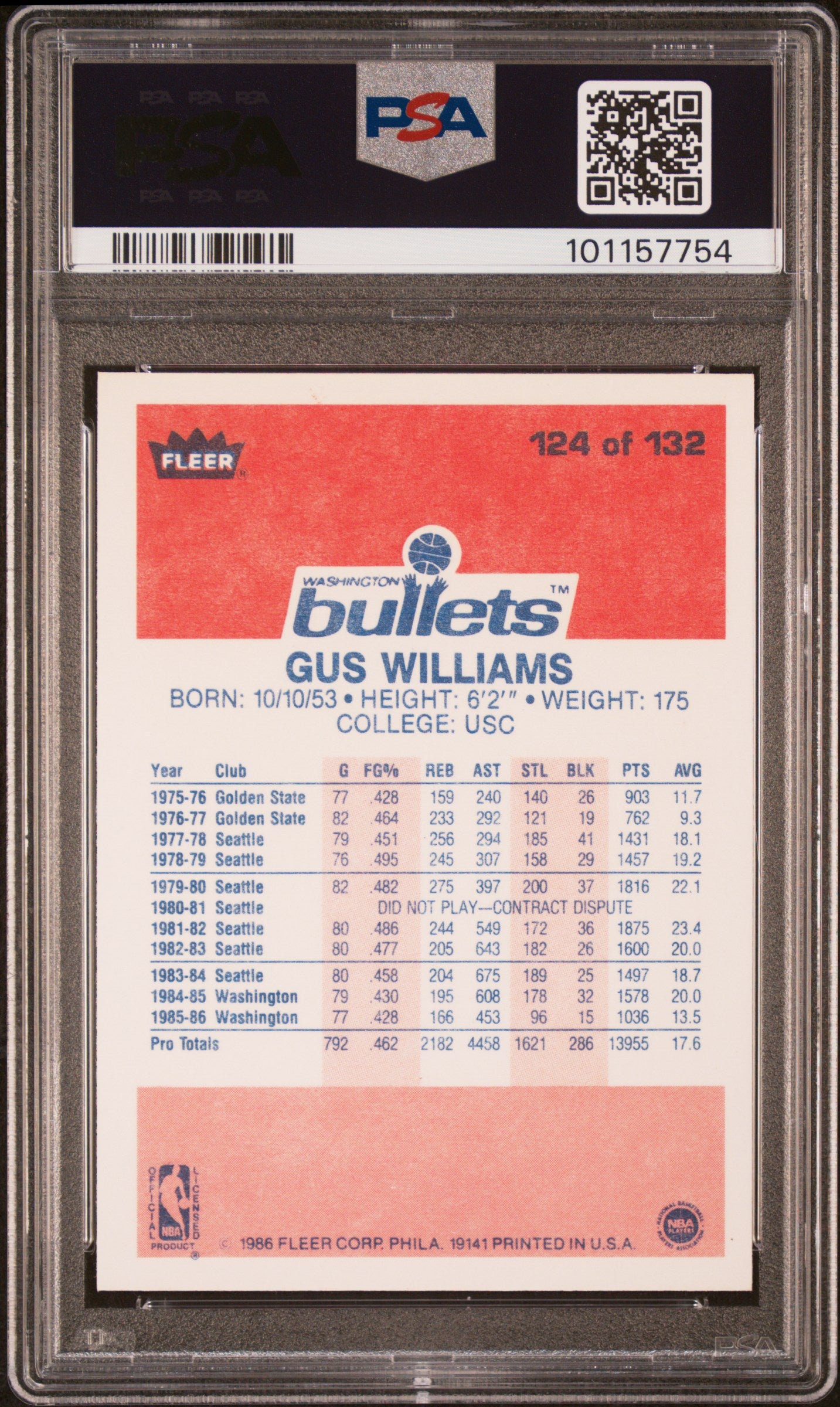 1986 Fleer Gus Williams #124 PSA