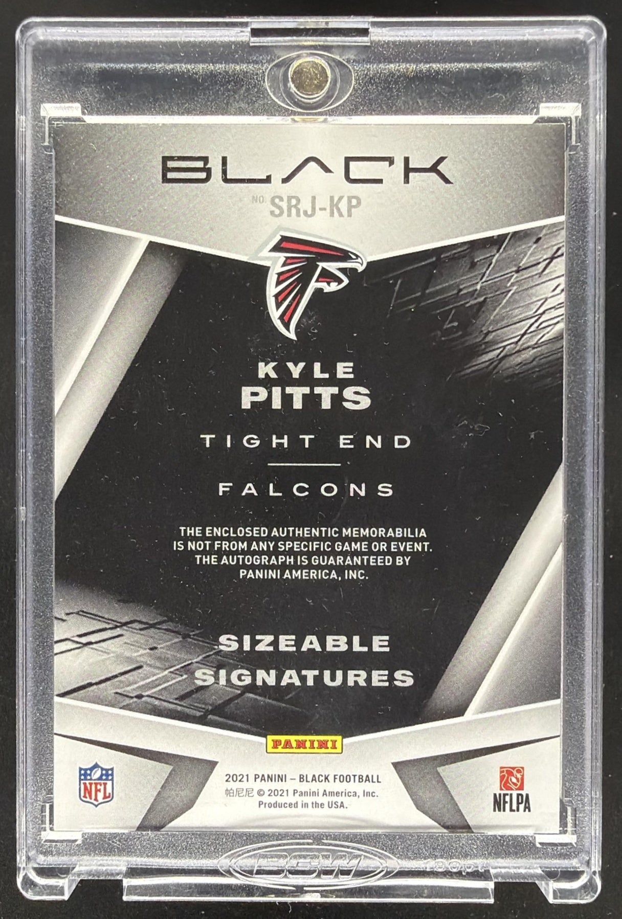 2021 Panini Black Kyle Pitts #SRJ-KP Sizeable Signatures Rookie Shield 1/1 Auto