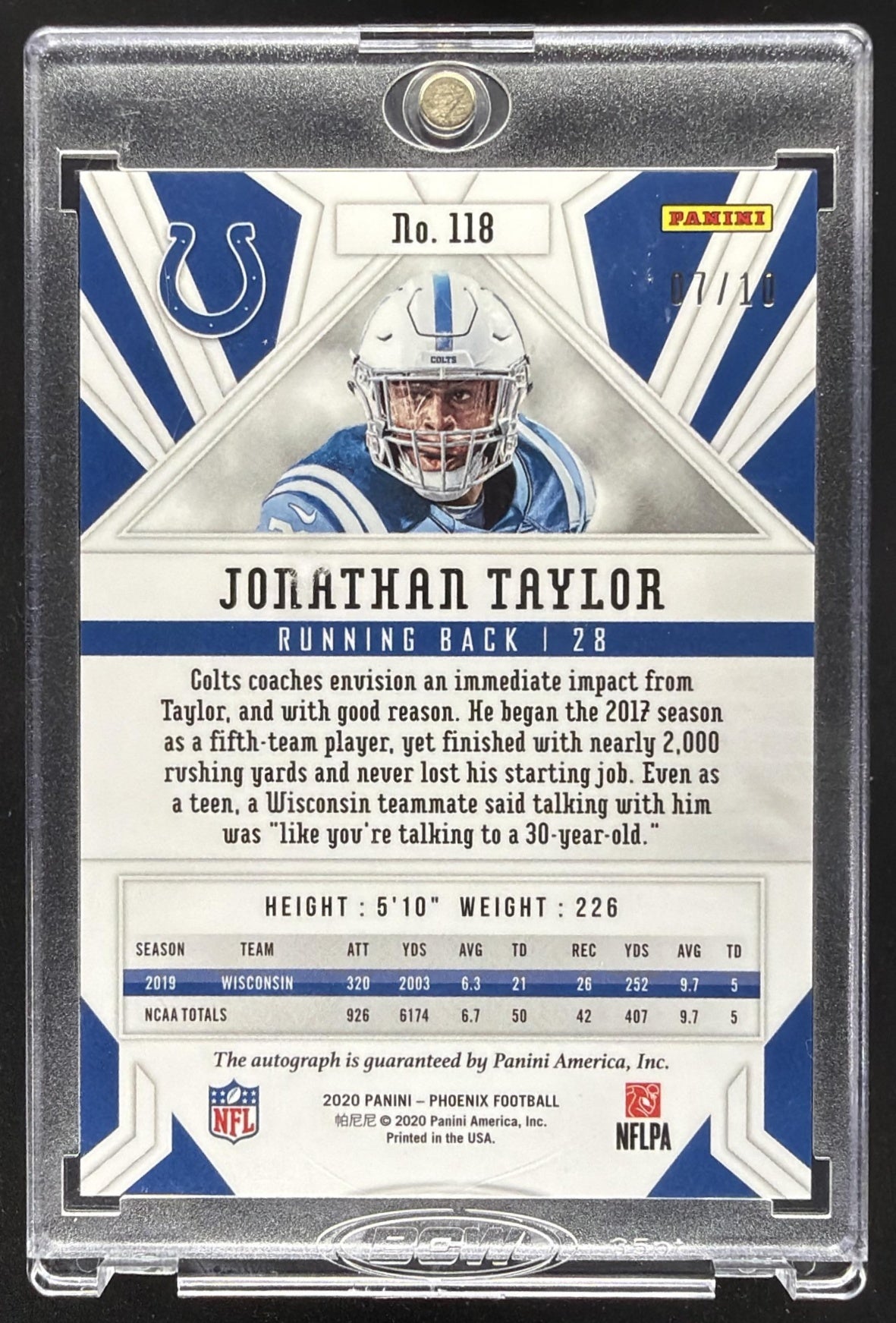 2020 Panini Phoenix Jonathan Taylor #118 Rookie Auto Green 7/10 RC