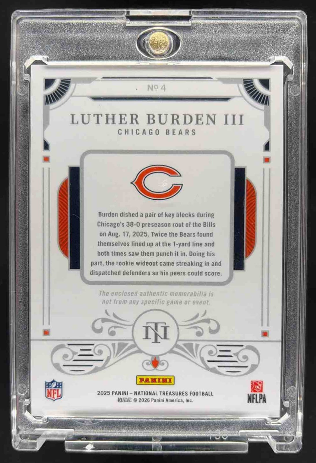 2025 Panini National Treasures Luther Burden III #4 Rookie Dual Materials Holo Silver /25 MEM RC