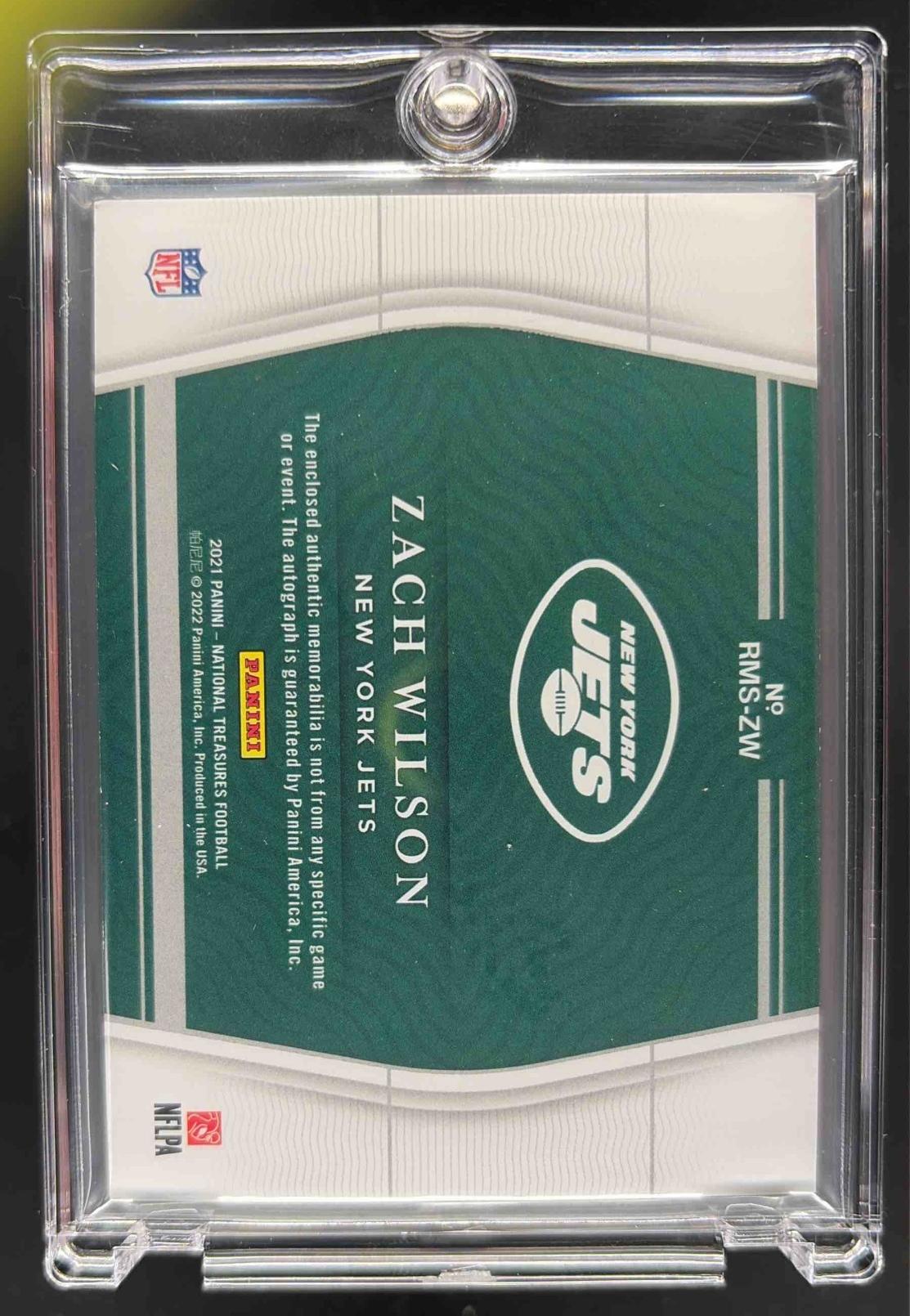 2021 Panini National Treasures Zach Wilson #RMS-ZW Numbers Green 1/2 Patch Auto RC