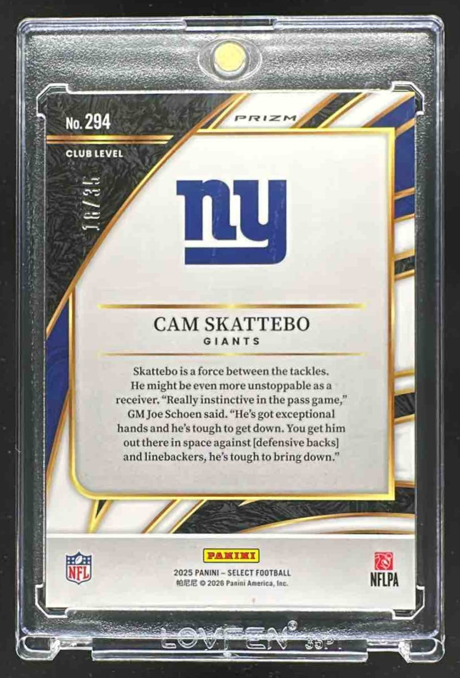 2025 Panini Select Cam Skattebo #294 Club Level White Prizm /35 RC
