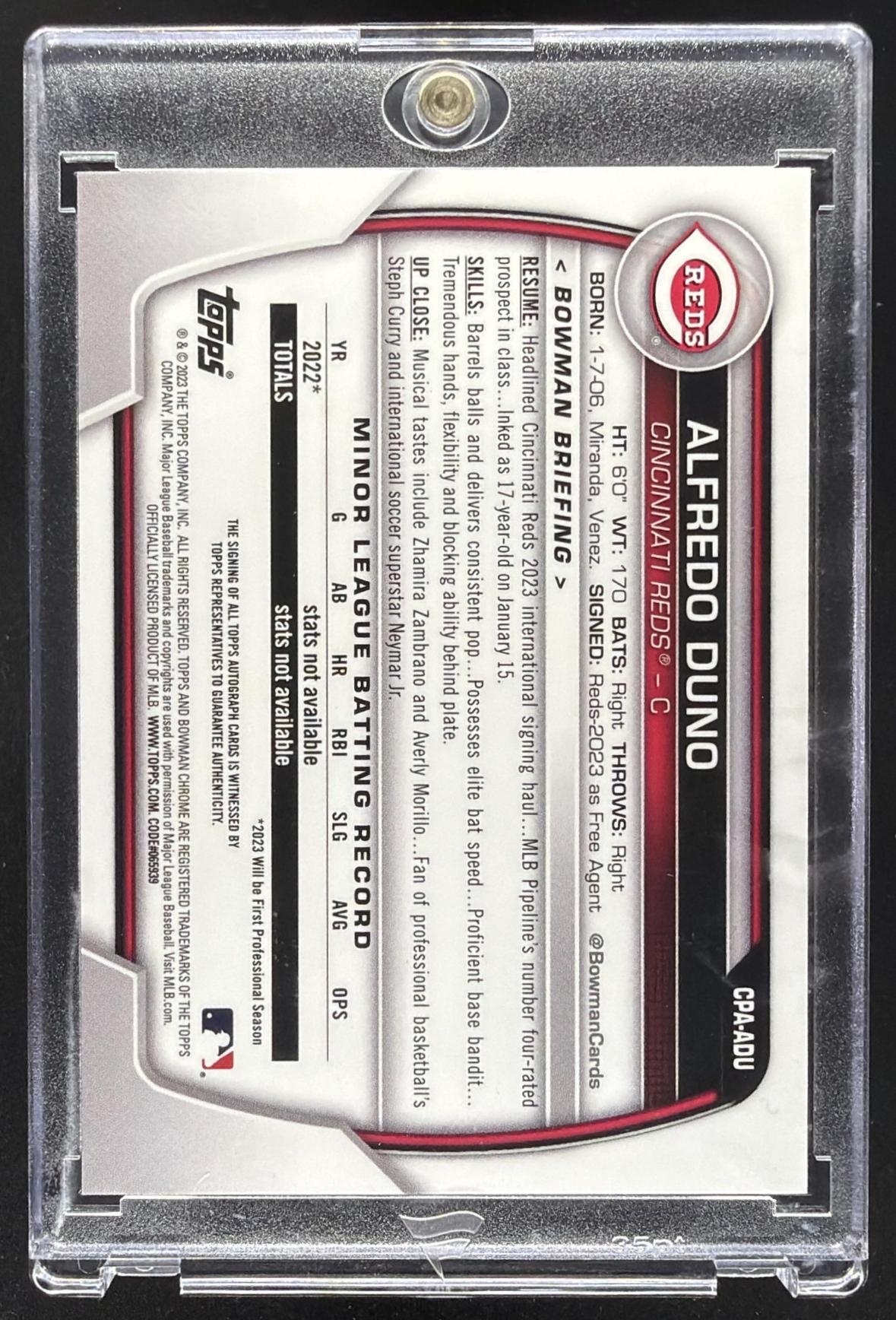 2023 Bowman Chrome Alfredo Duno #CPA-ADU Auto 1st Prospect