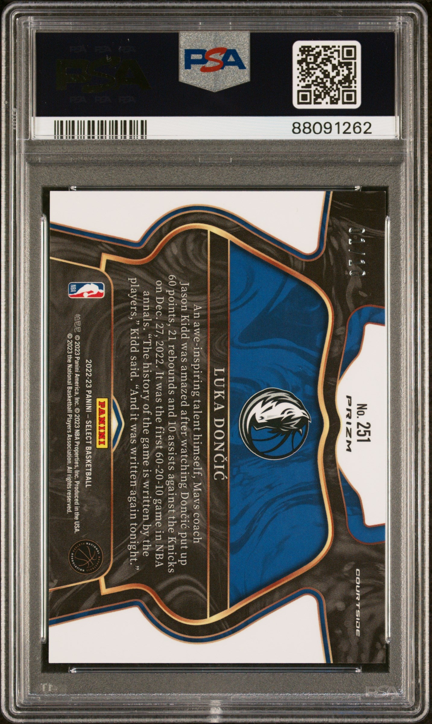 2022-23 Select Luka Doncic Gold /10 Courtside PSA 9
