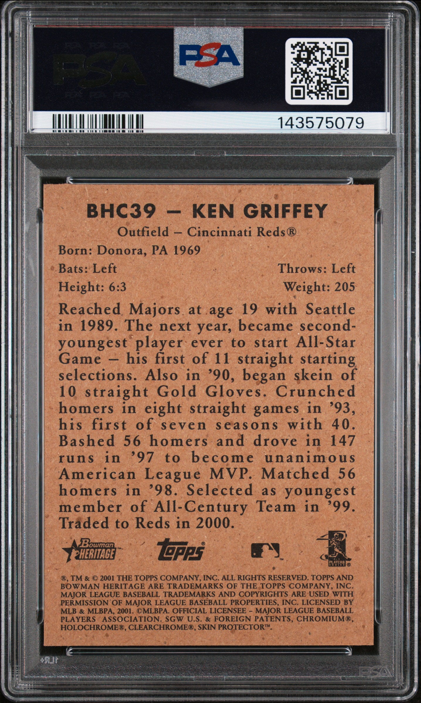 2001 Bowman Chrome Heritage Ken Griffey Jr. PSA 9