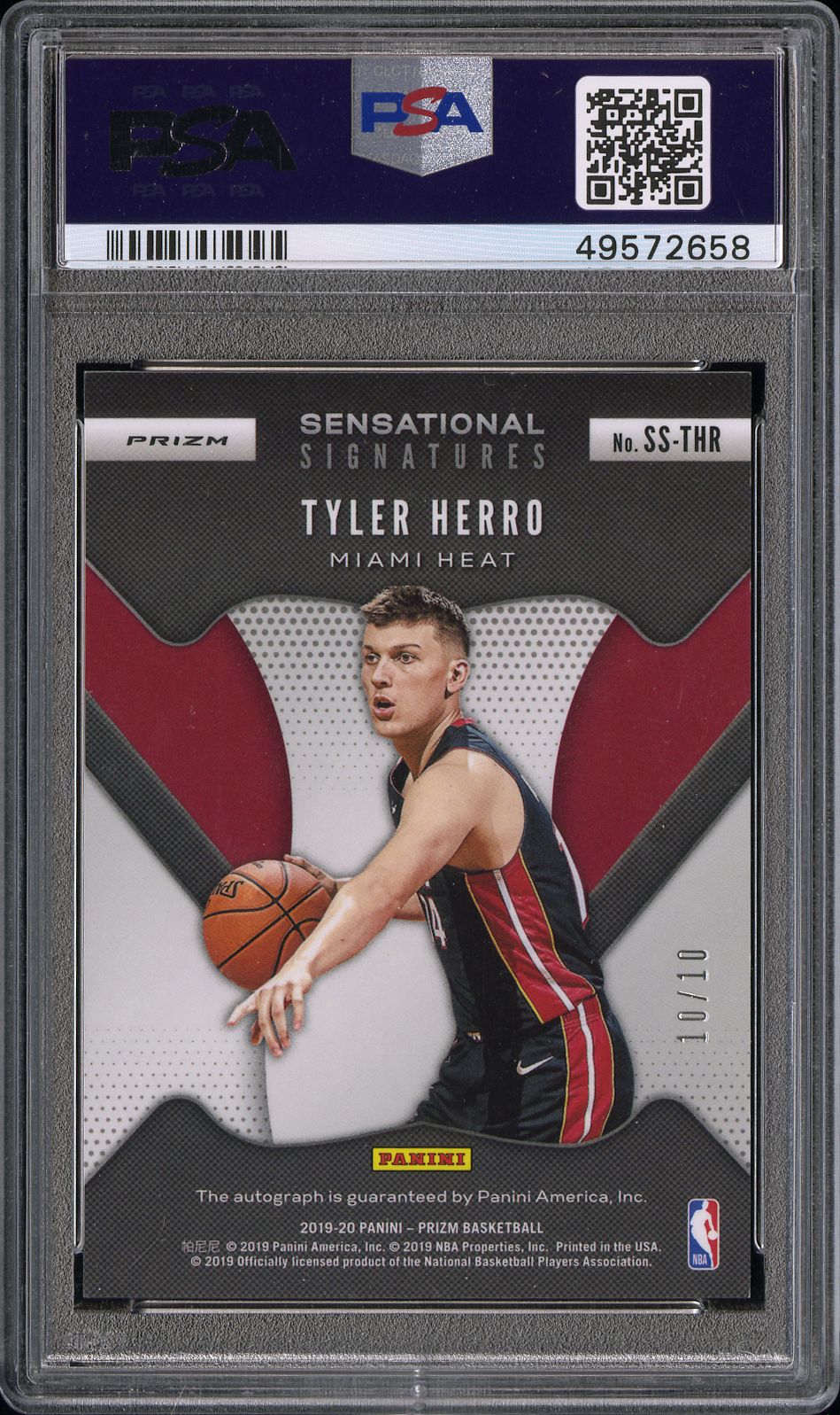 2019-20 Prizm Tyler Herro Gold Shimmer Auto /10 PSA 9