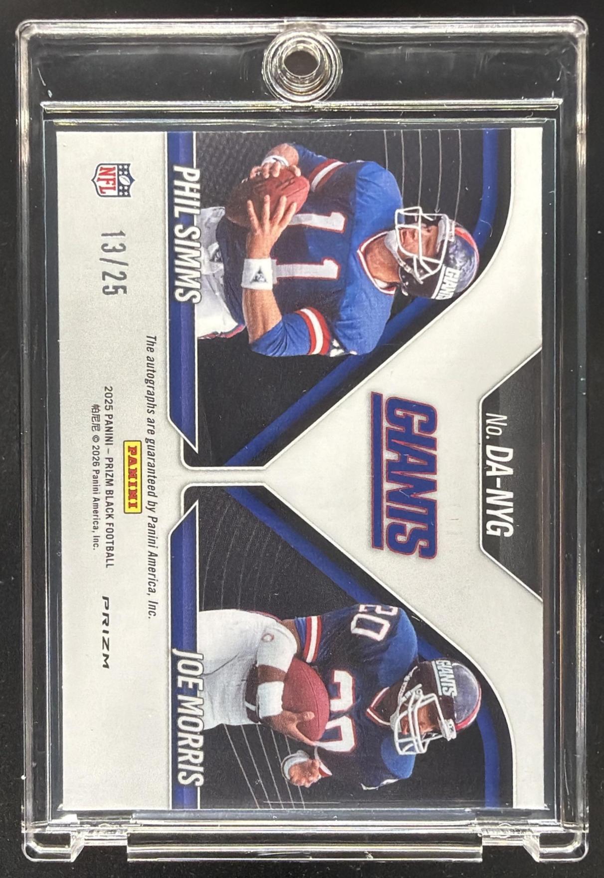 2025 Panini Prizm Black Phil Simms Joe Morris Signatures Mojo 13/25 Auto