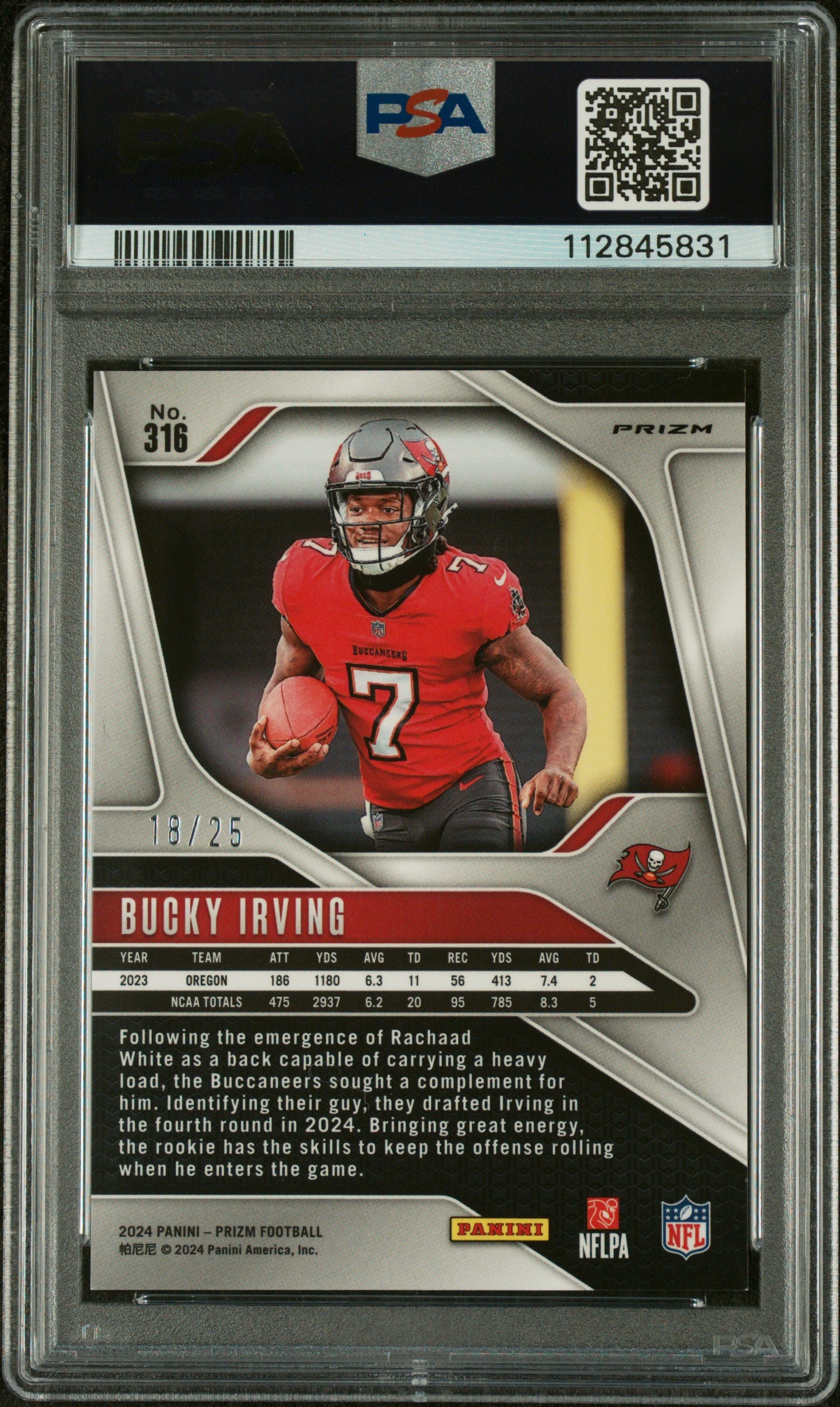 2024 Prizm Bucky Irving Pink No Huddle Disco /25 Rookie PSA 9