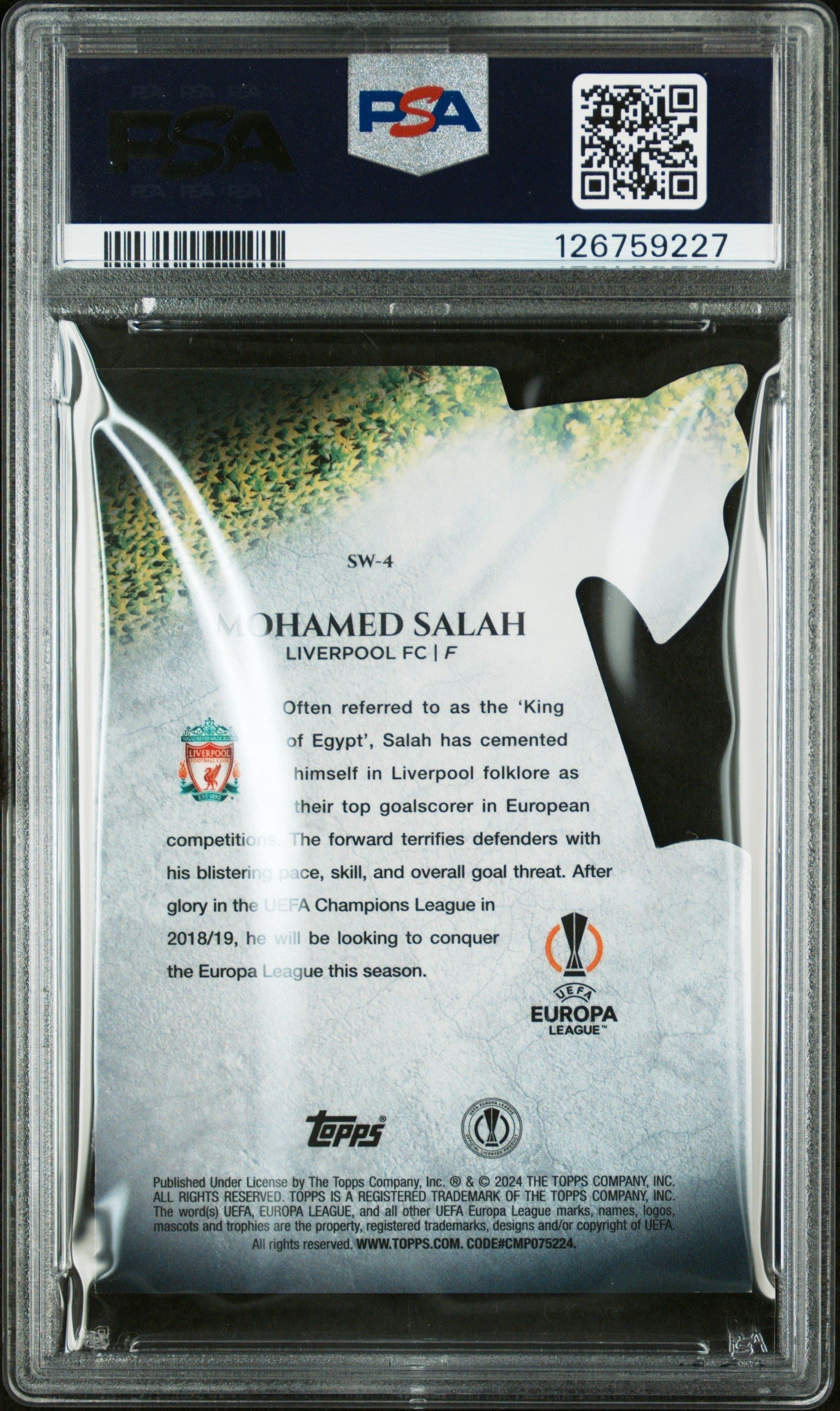 2023 Topps Merlin Mohamed Salah Sword Cards PSA 8