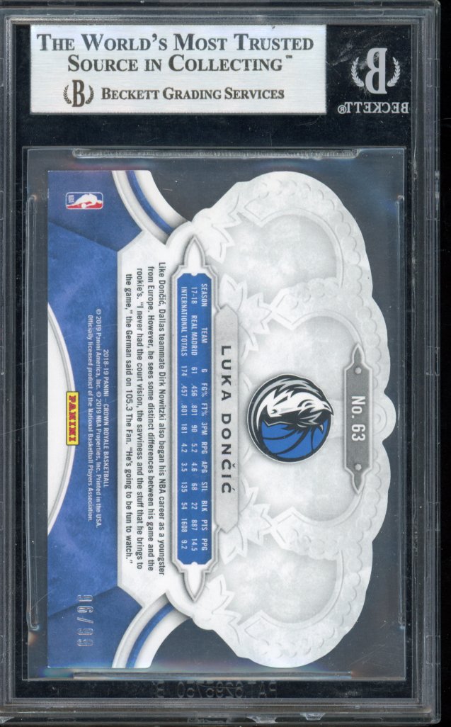 2018-19 Crown Royale Luka Doncic Crystal Rookie /99 BGS 9