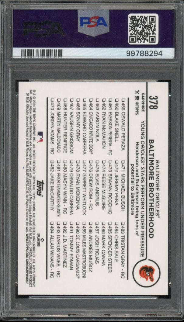 2024 Topps Chrome Sapphire Gunnar Henderson BB Gold /50 PSA 10