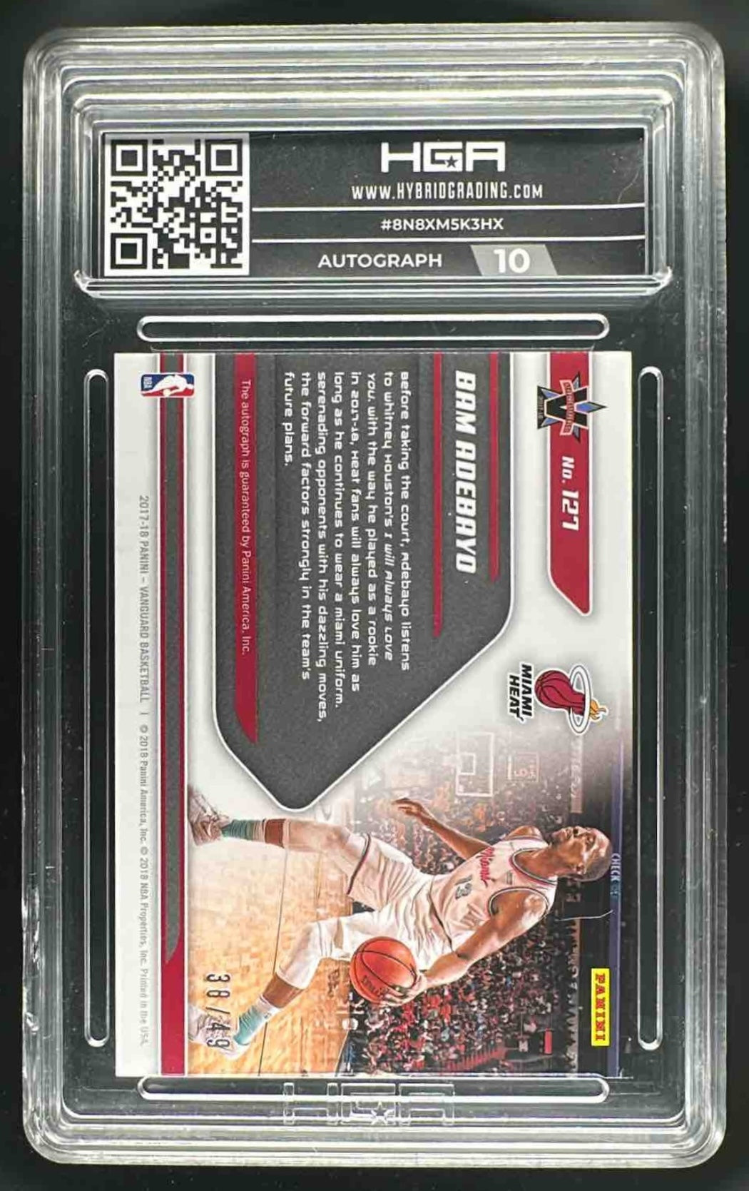 2017-18 Panini Vanguard Bam Adebayo #127 Purple Auto HGA 9.5 Auto 10